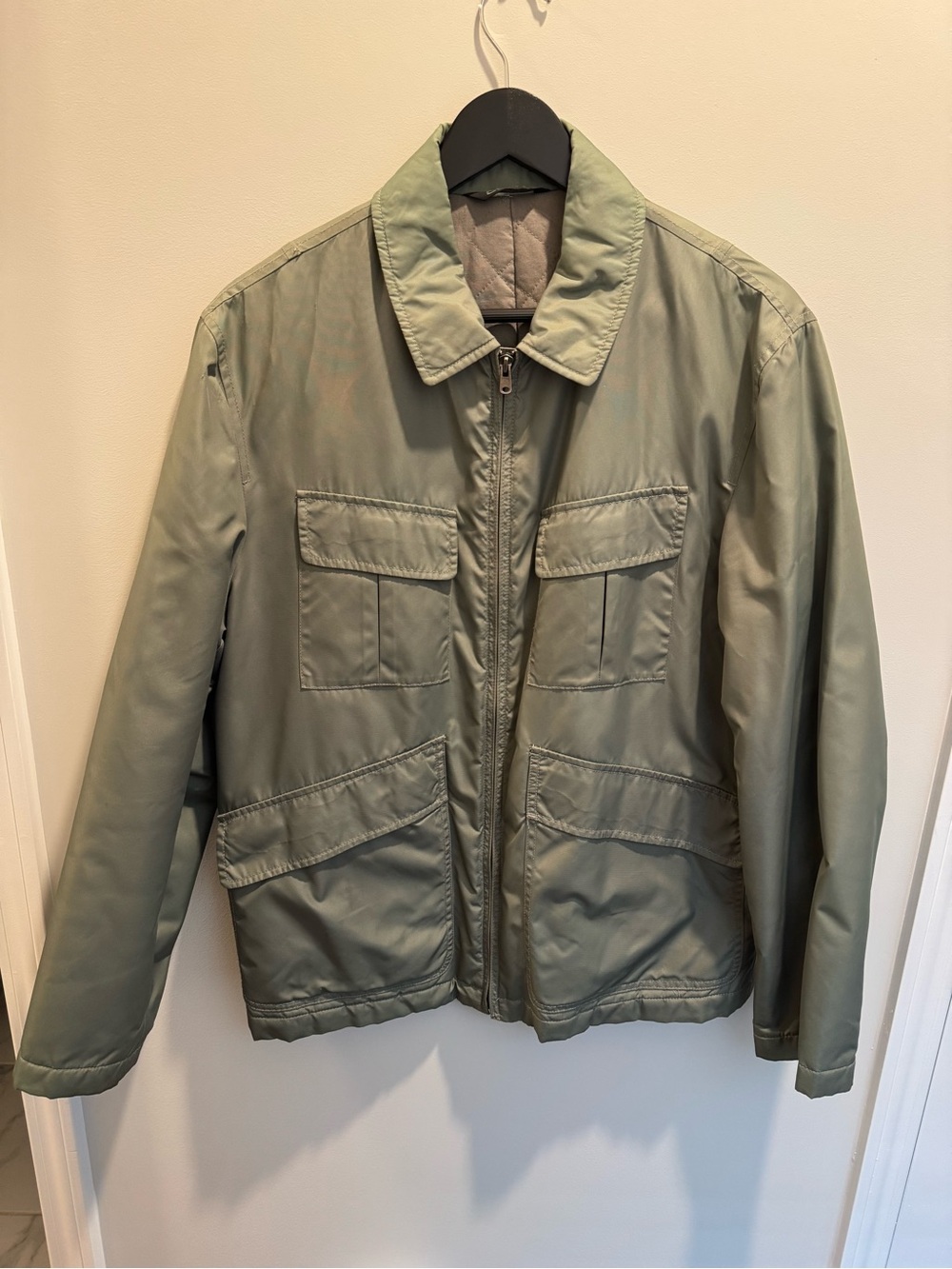 DKNY Mens Olive Green Quilted Lined Field Jacket Coat, Size Small